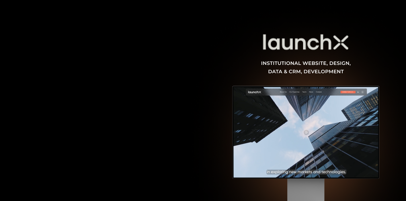 Projet réalisé par notre agence web pour Launch X : maquette du site web de la marque avec un fond noir.